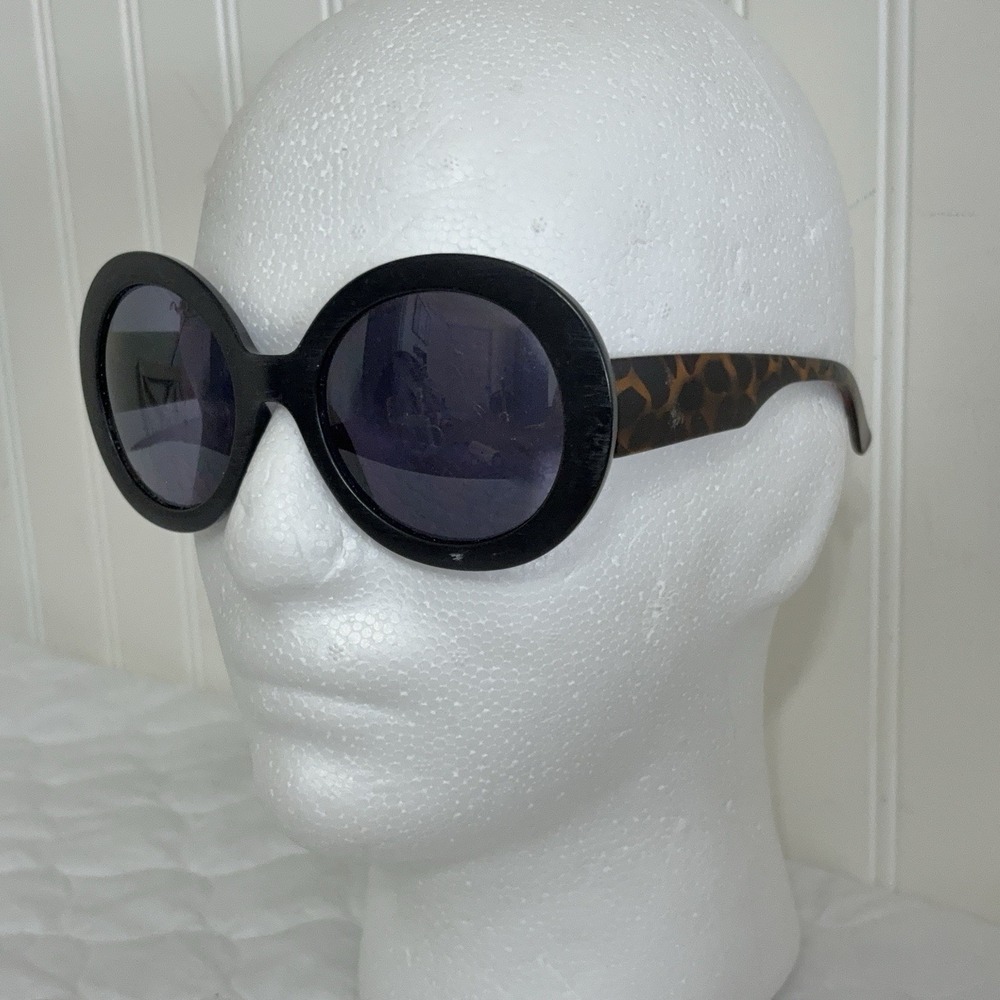 Franco Sarto Oversized Round Sunglasses Black Tortoise Jackie O Retro Mod